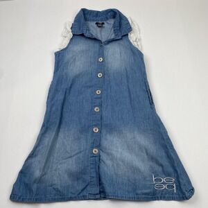 Bebe Girls Dress Size 7/8 Blue Denim Shirt Lace Flutter Sleeveless BCY47385
